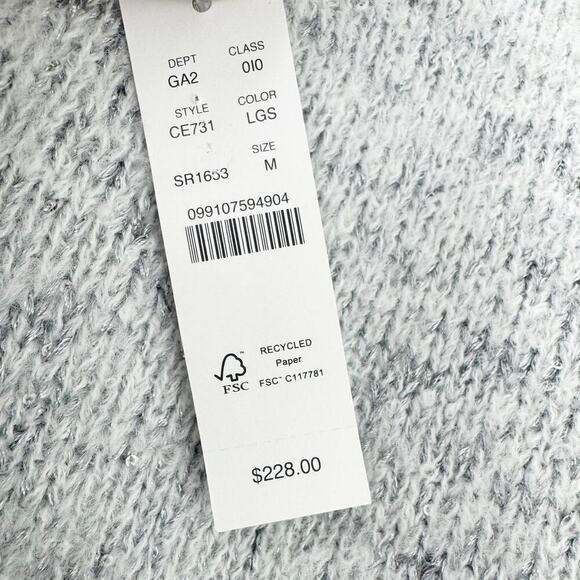 J. Crew Embellished Pullover Sweater Long Sleeve Light Grey Silver Size M NWT - Picture 11 of 12